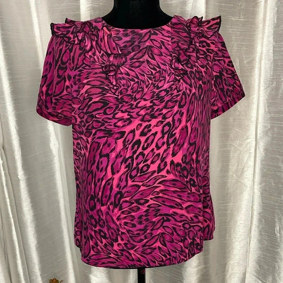 Juicy Couture Women’s 12 Silk Ruffle Leopard Print Peasant Blouse - Picture 1 of 9